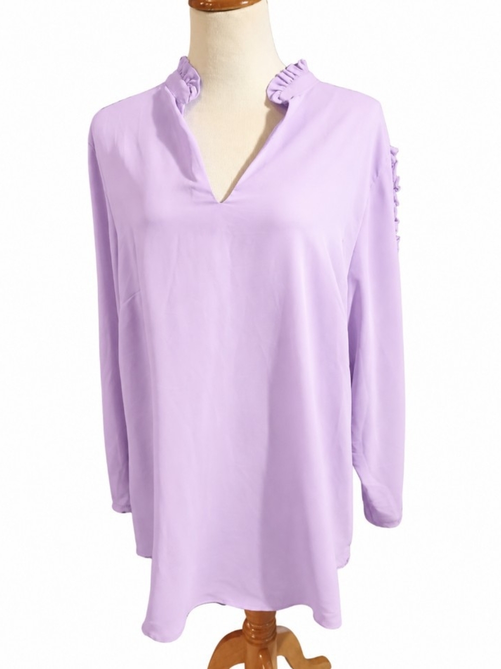 Lavender Ruffle-Trim Eloquii Long Sleeve Top